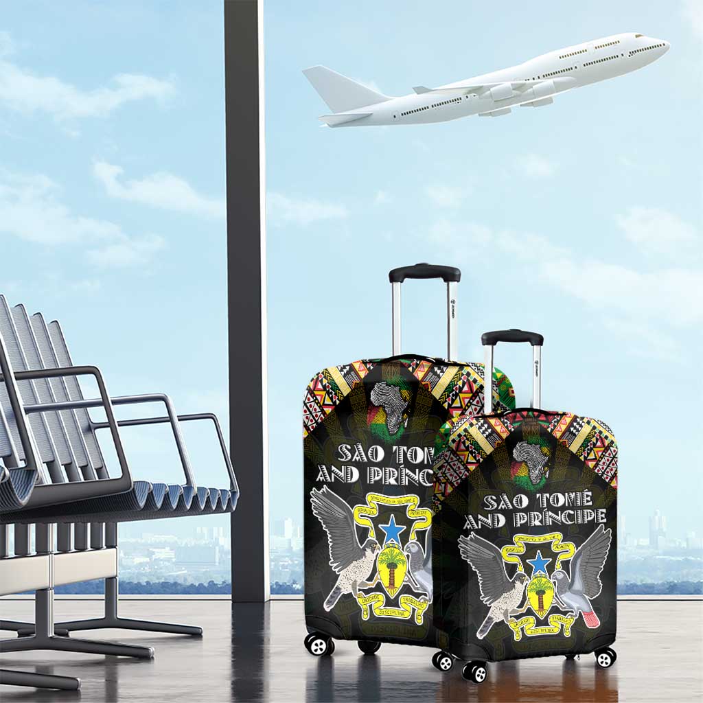 Sao Tome and Principe Roots Luggage Cover African Map in Fingerprint and Tribal Colors DT02