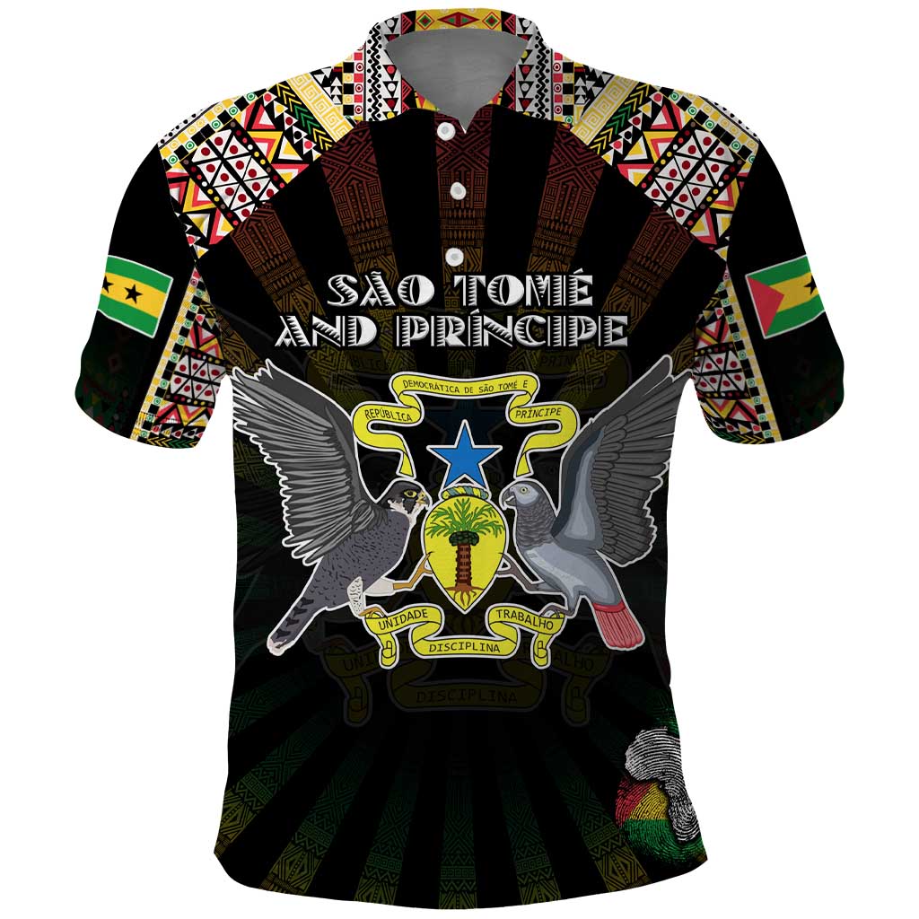 Personalized Sao Tome and Principe Roots Polo Shirt African Map in Fingerprint and Tribal Colors DT02