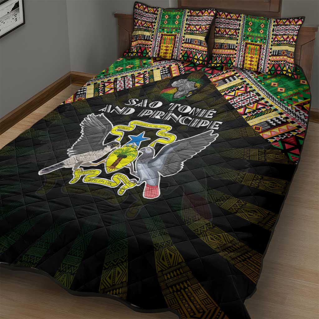 Sao Tome and Principe Roots Quilt Bed Set African Pride in Fingerprint and Tribal Colors DT02