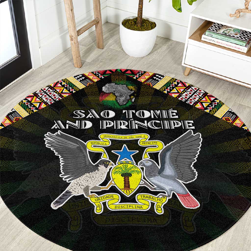 Sao Tome and Principe Roots Round Carpet African Pride in Fingerprint and Tribal Colors DT02