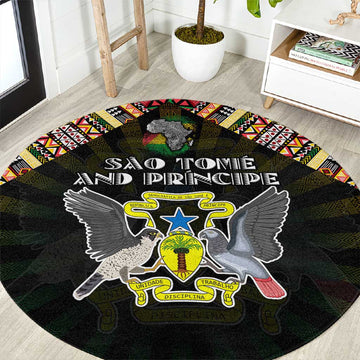 Sao Tome and Principe Roots Round Carpet African Pride in Fingerprint and Tribal Colors DT02