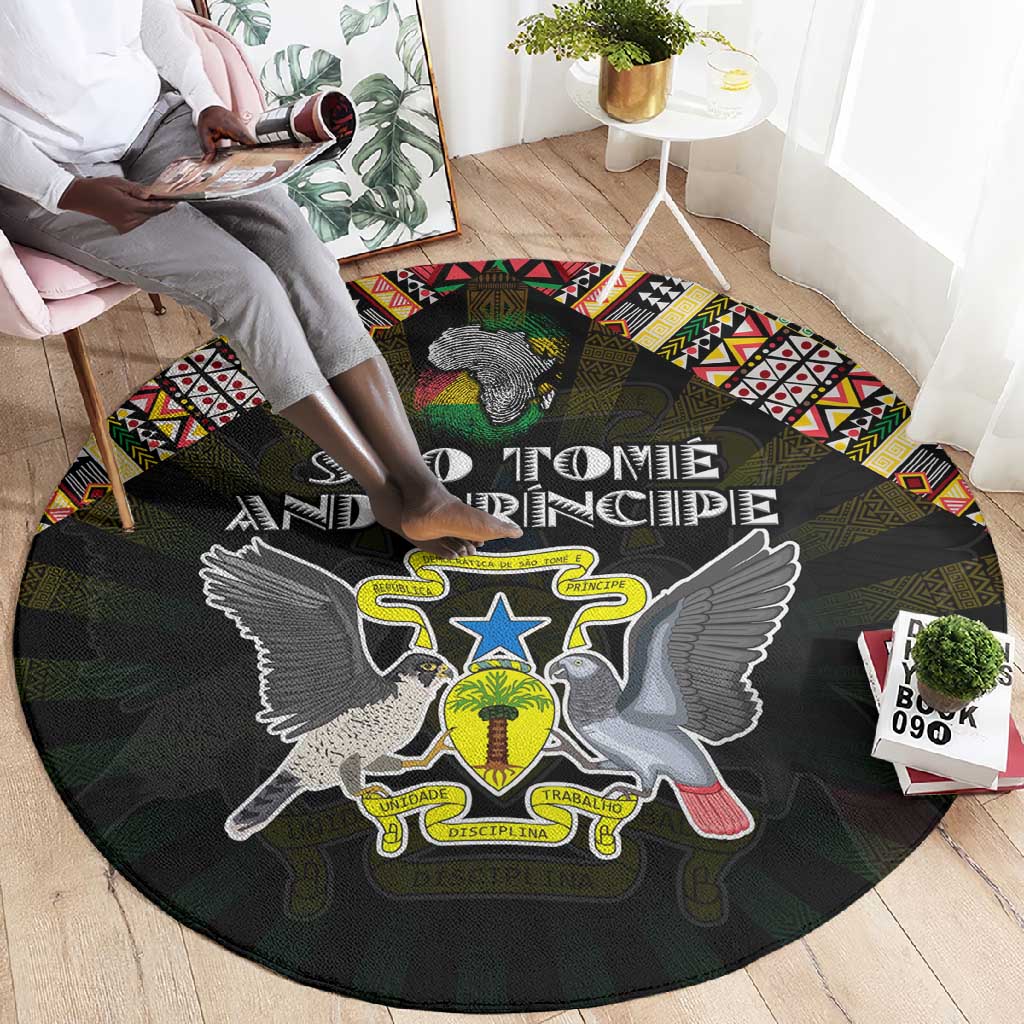 Sao Tome and Principe Roots Round Carpet African Pride in Fingerprint and Tribal Colors DT02