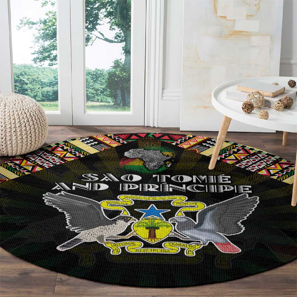 Sao Tome and Principe Roots Round Carpet African Pride in Fingerprint and Tribal Colors DT02