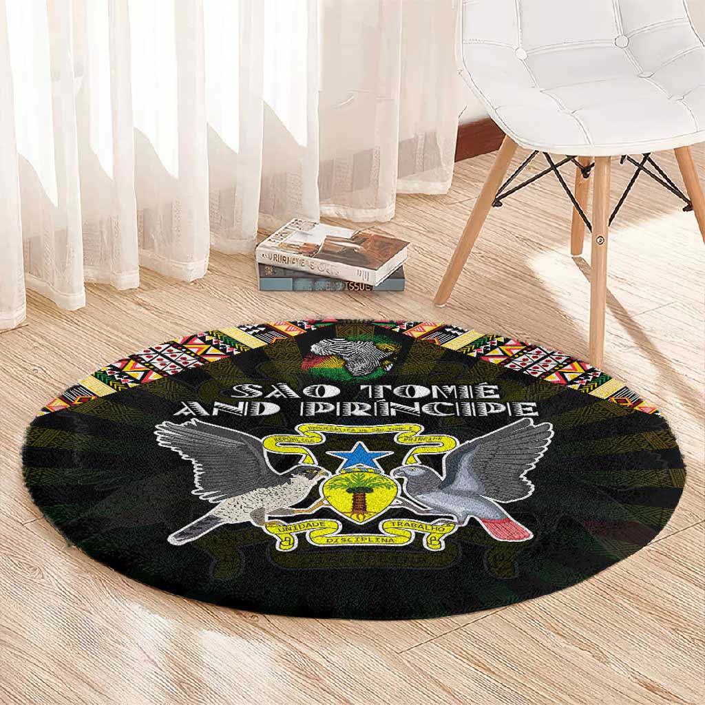 Sao Tome and Principe Roots Round Carpet African Pride in Fingerprint and Tribal Colors DT02