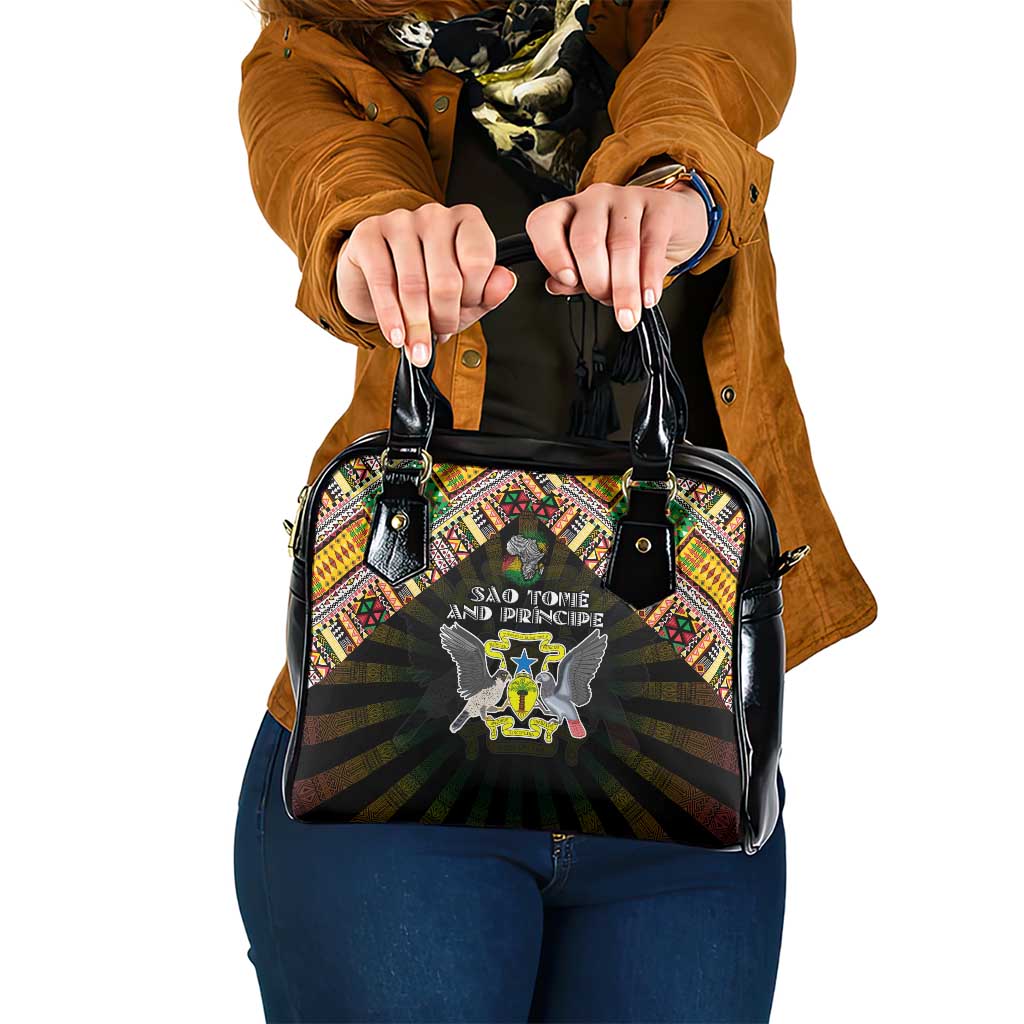 Sao Tome and Principe Roots Shoulder Handbag African Map in Fingerprint and Tribal Colors DT02
