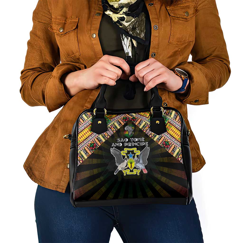 Sao Tome and Principe Roots Shoulder Handbag African Map in Fingerprint and Tribal Colors DT02