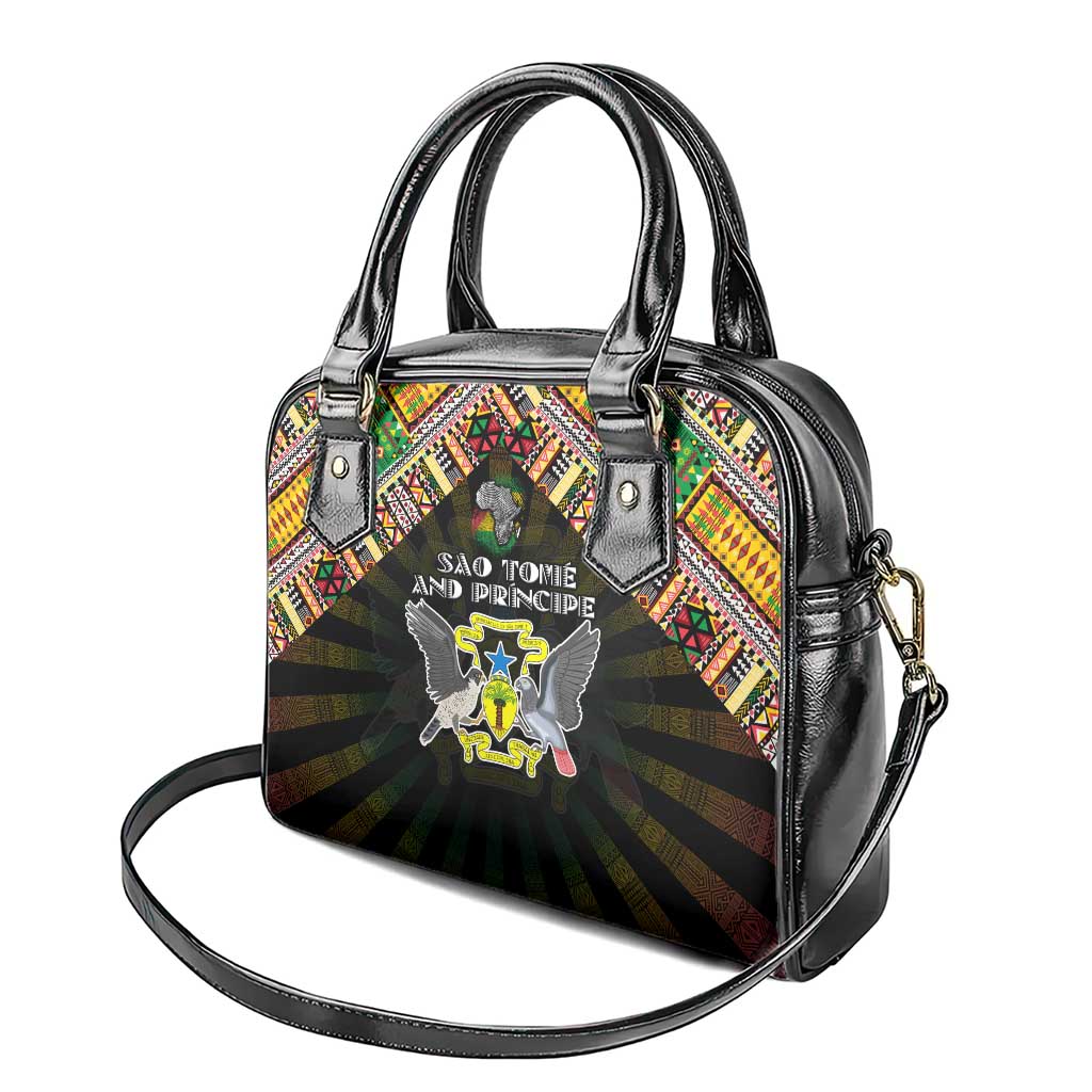 Sao Tome and Principe Roots Shoulder Handbag African Map in Fingerprint and Tribal Colors DT02