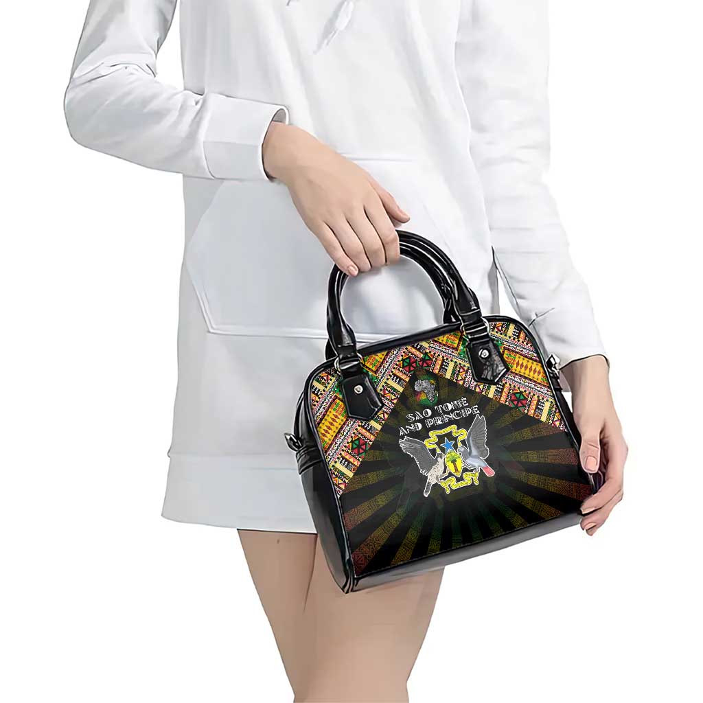 Sao Tome and Principe Roots Shoulder Handbag African Map in Fingerprint and Tribal Colors DT02