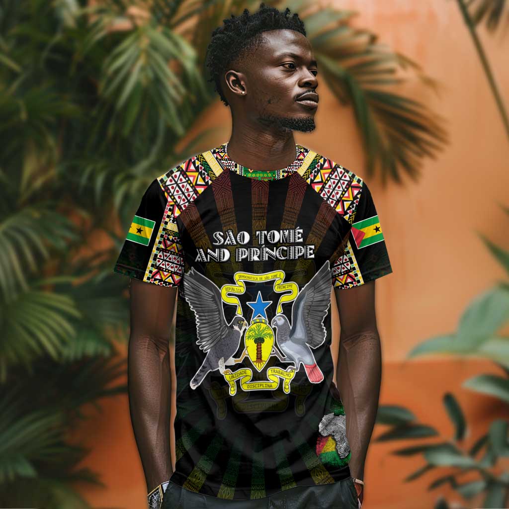 Personalized Sao Tome and Principe Roots T shirt African Pride in Fingerprint and Tribal Colors DT02