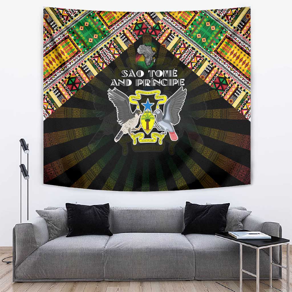 Sao Tome and Principe Roots Tapestry African Pride in Fingerprint and Tribal Colors DT02