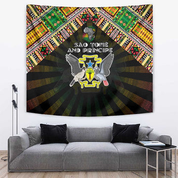 Sao Tome and Principe Roots Tapestry African Pride in Fingerprint and Tribal Colors DT02
