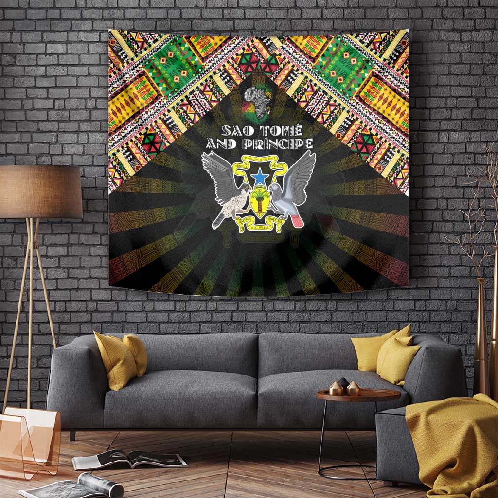 Sao Tome and Principe Roots Tapestry African Pride in Fingerprint and Tribal Colors DT02