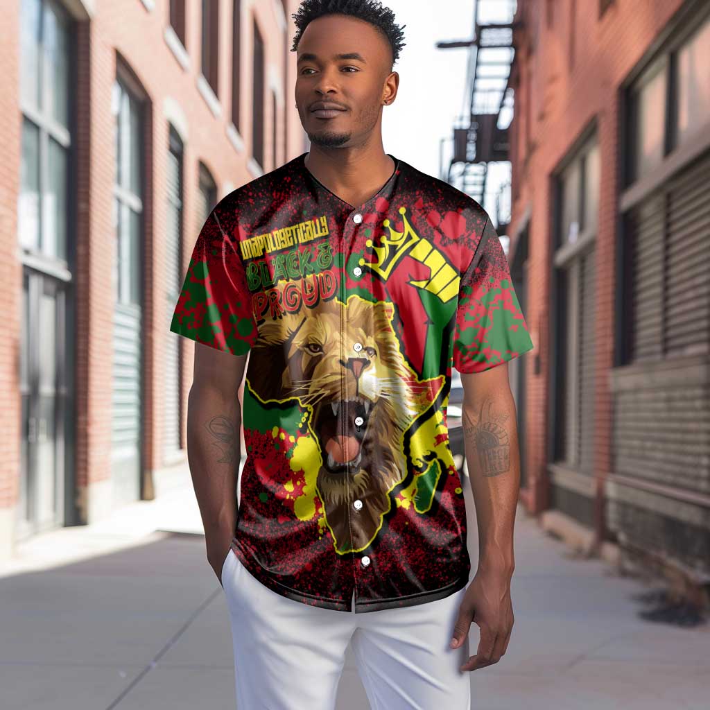 Unapologetically Black and Proud Baseball Jersey Africa Map with Lion DT02