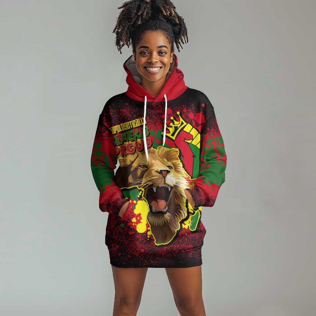 Unapologetically Black and Proud Hoodie Dress Africa Map with Lion DT02