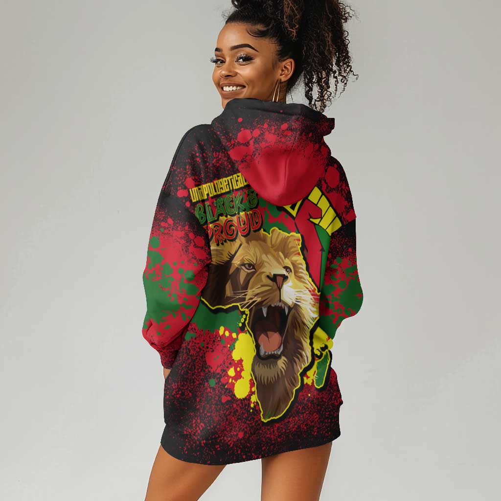 Unapologetically Black and Proud Hoodie Dress Africa Map with Lion DT02