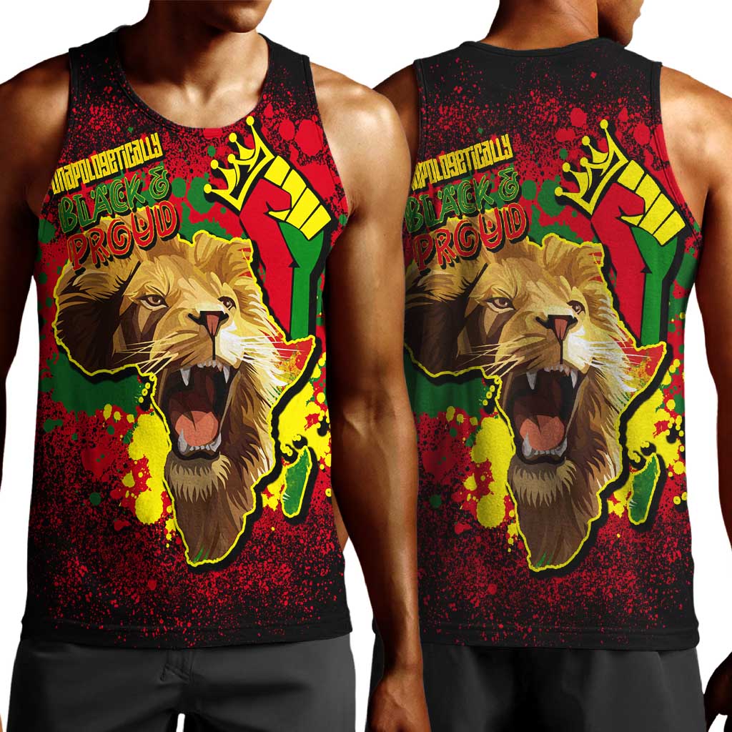 Unapologetically Black and Proud Men Tank Top Africa Map with Lion DT02