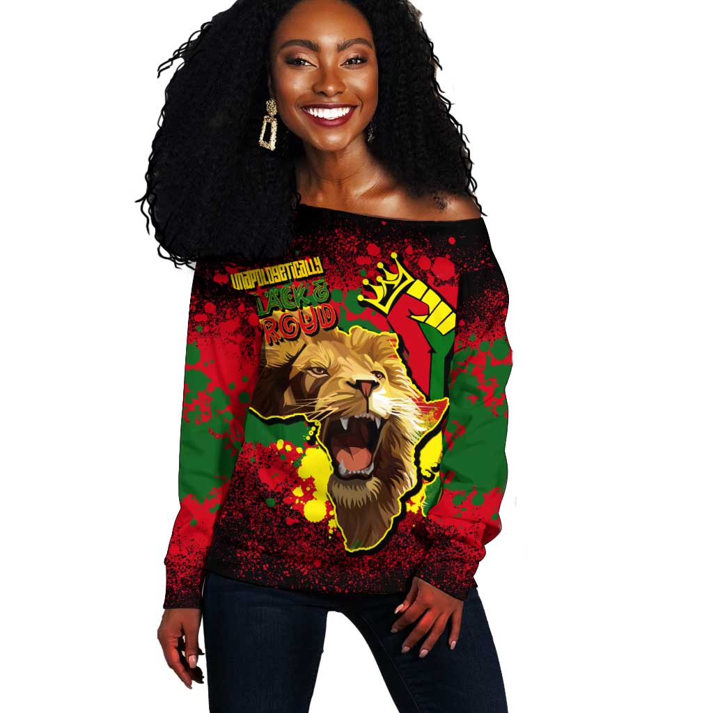 Unapologetically Black and Proud Off Shoulder Sweater Africa Map with Lion DT02