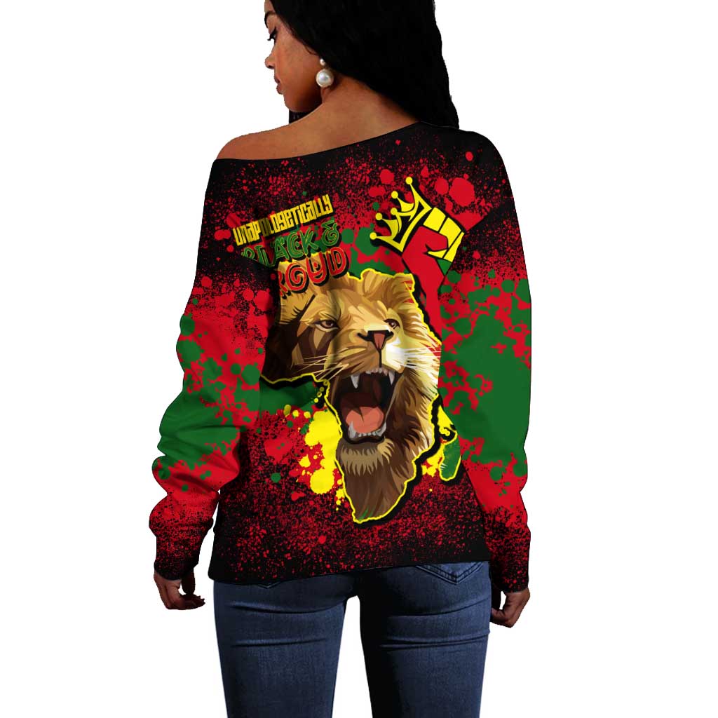 Unapologetically Black and Proud Off Shoulder Sweater Africa Map with Lion DT02