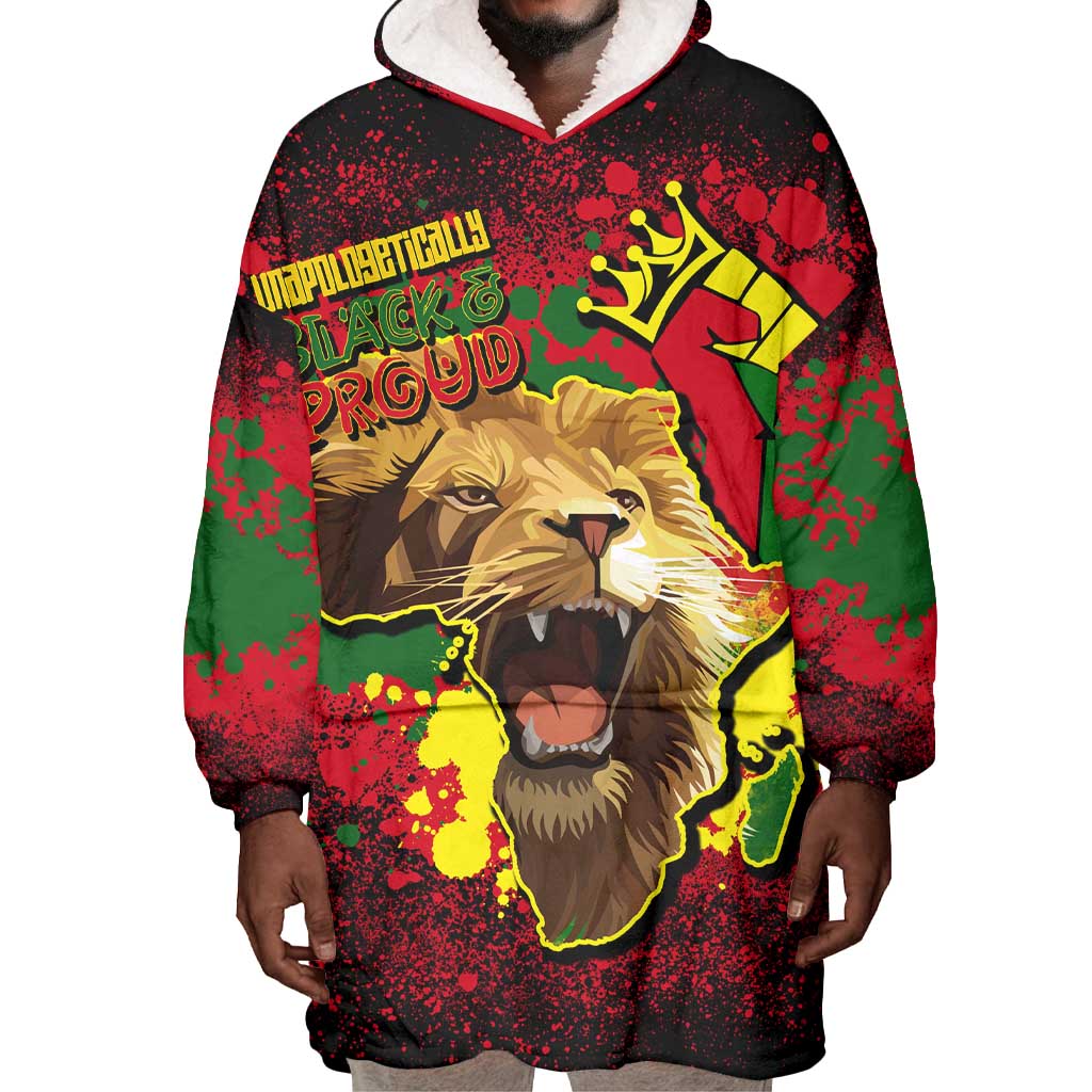 Unapologetically Black and Proud Wearable Blanket Hoodie Africa Map with Lion DT02