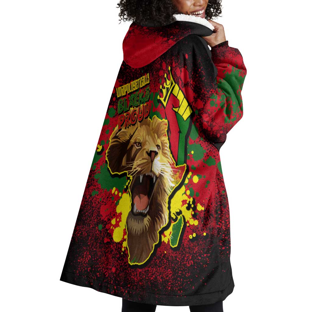 Unapologetically Black and Proud Wearable Blanket Hoodie Africa Map with Lion DT02
