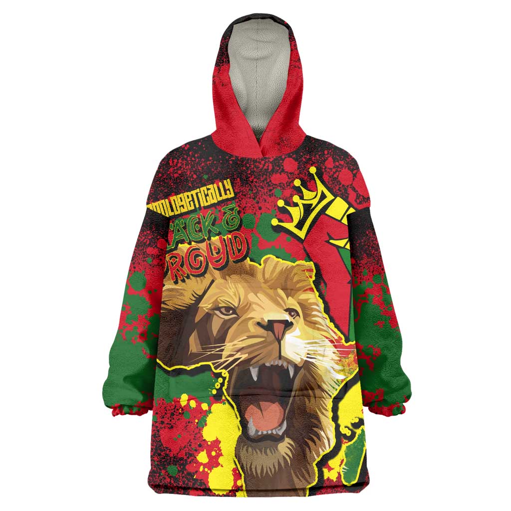 Unapologetically Black and Proud Wearable Blanket Hoodie Africa Map with Lion DT02