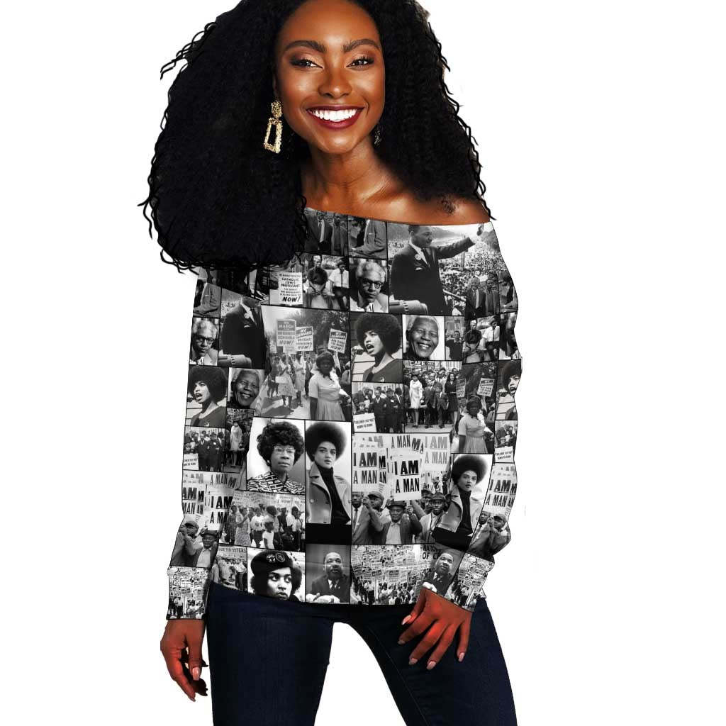 African Off Shoulder Sweater Black Power Images DT02
