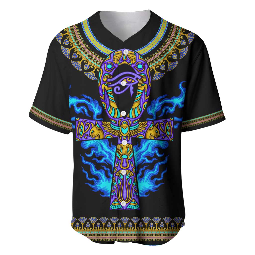 Egyptian Ankh Golden Blue Fire Baseball Jersey DT02