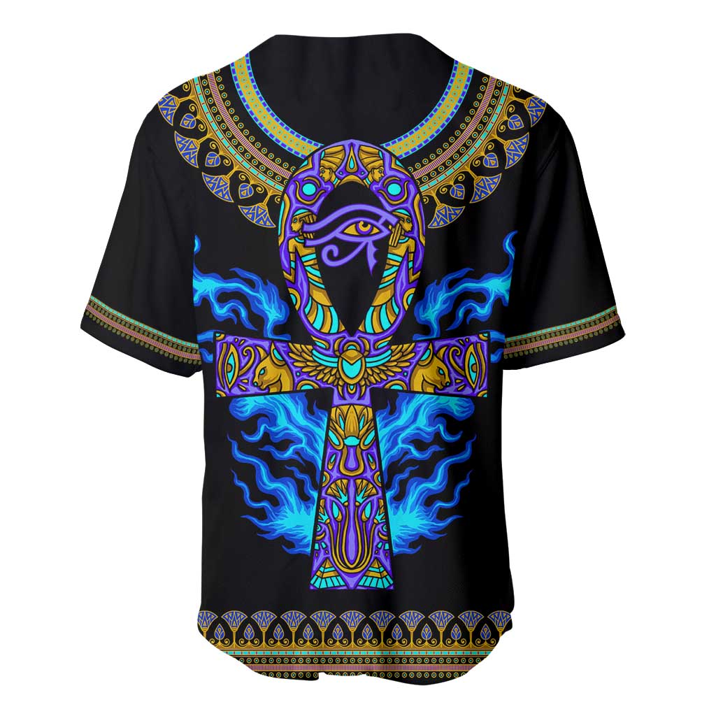 Egyptian Ankh Golden Blue Fire Baseball Jersey DT02
