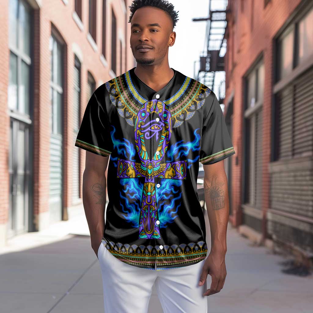 Egyptian Ankh Golden Blue Fire Baseball Jersey DT02