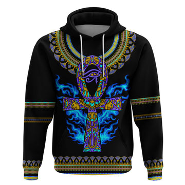 Egyptian Ankh Golden Blue Fire Hoodie DT02