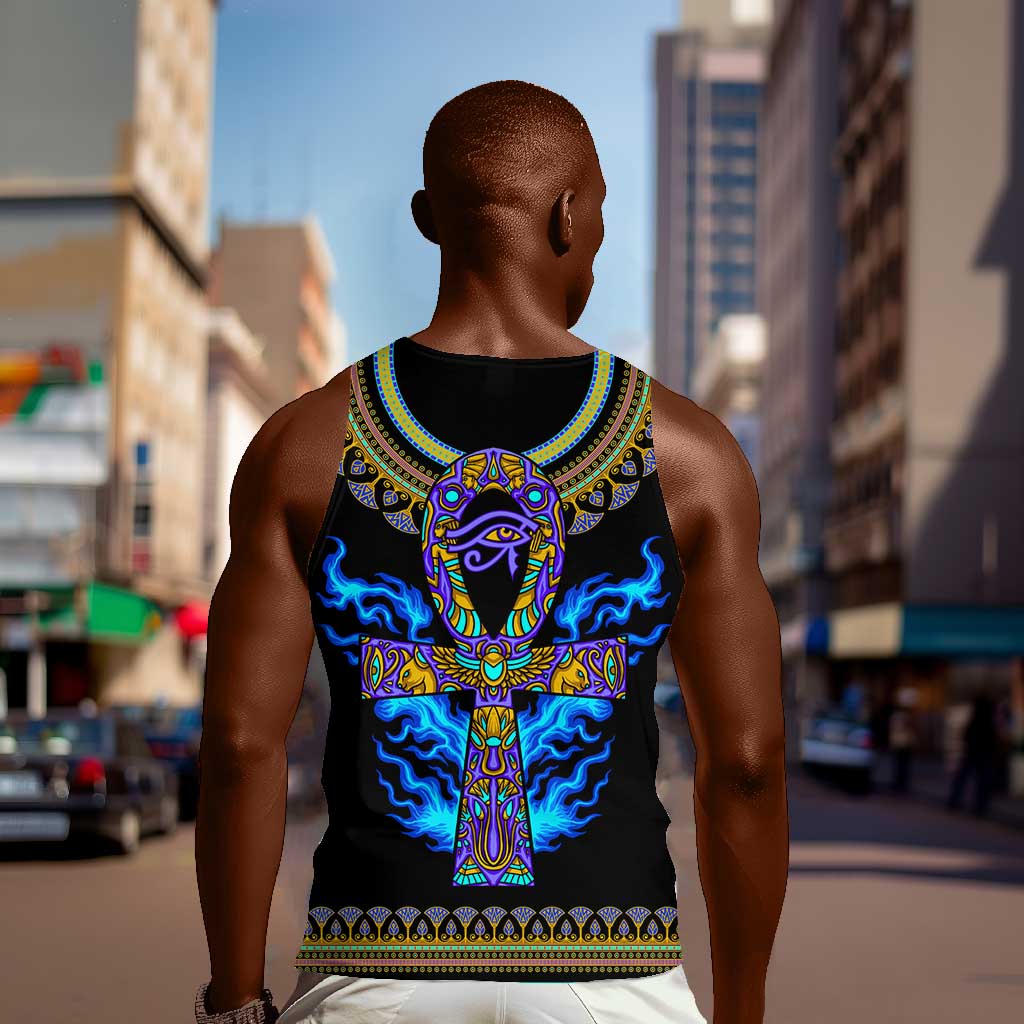 Egyptian Ankh Golden Blue Fire Men Tank Top DT02