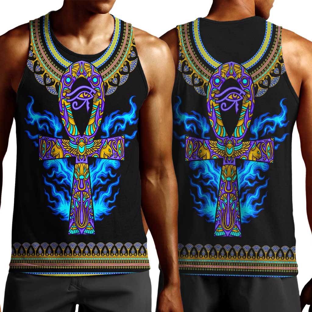 Egyptian Ankh Golden Blue Fire Men Tank Top DT02