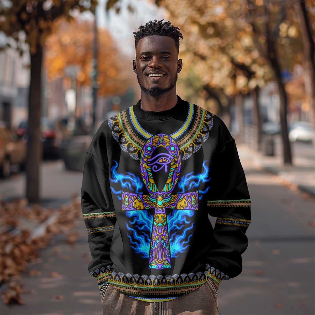 Egyptian Ankh Golden Blue Fire Sweatshirt DT02