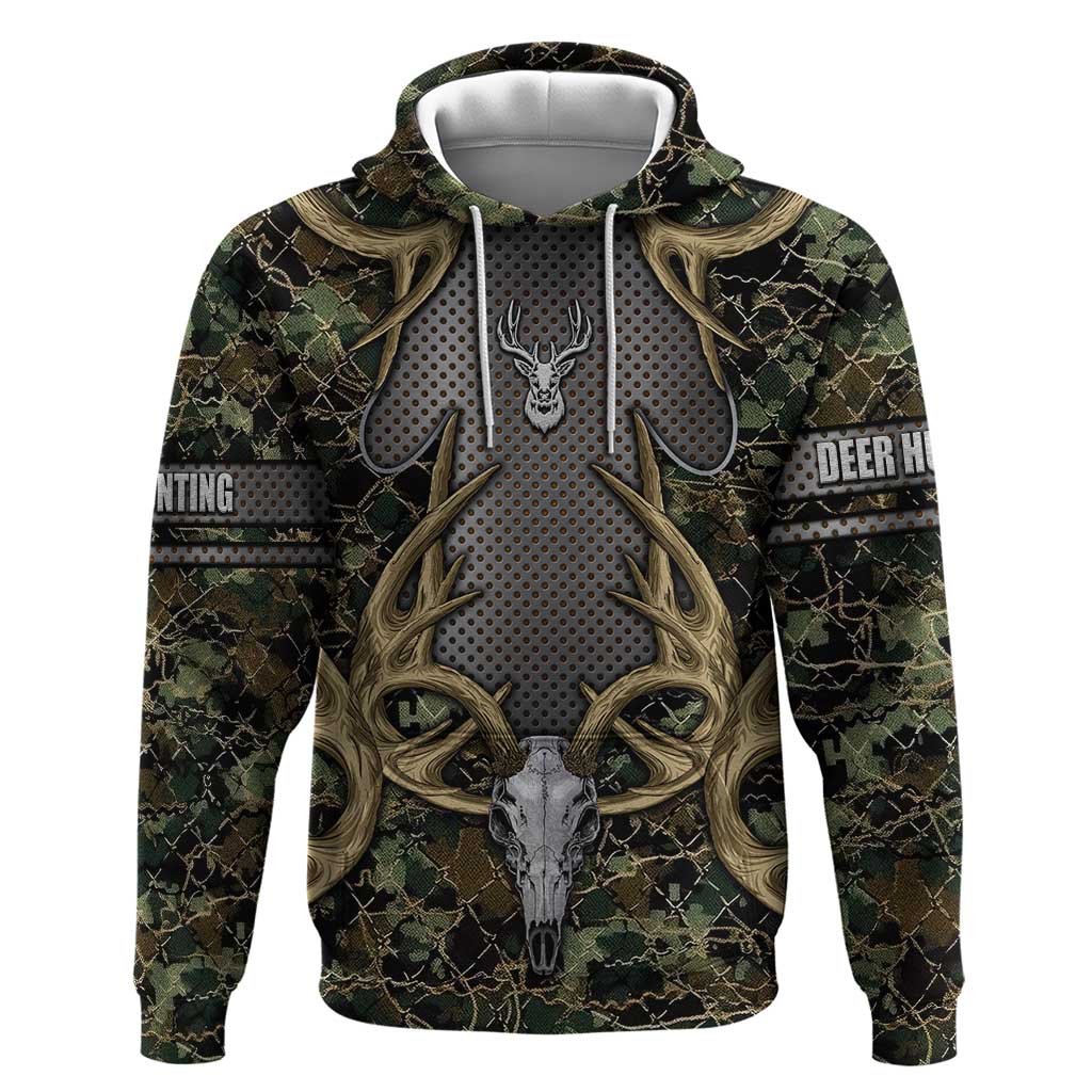 Skull Deer Hunting Camouflage Pattern Hoodie Rustic Hunting Metal Mesh Background Art DT02