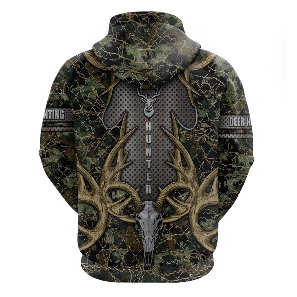 Skull Deer Hunting Camouflage Pattern Hoodie Rustic Hunting Metal Mesh Background Art DT02
