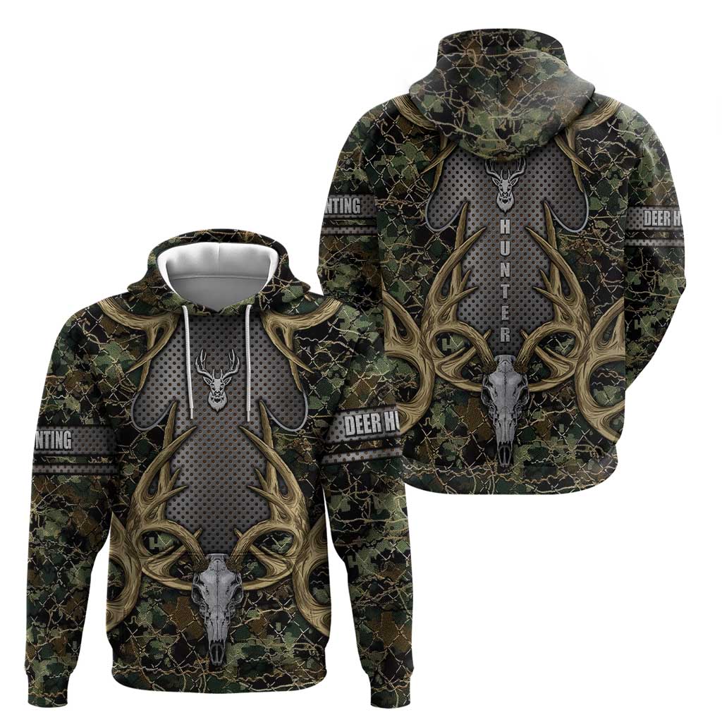 Skull Deer Hunting Camouflage Pattern Hoodie Rustic Hunting Metal Mesh Background Art DT02