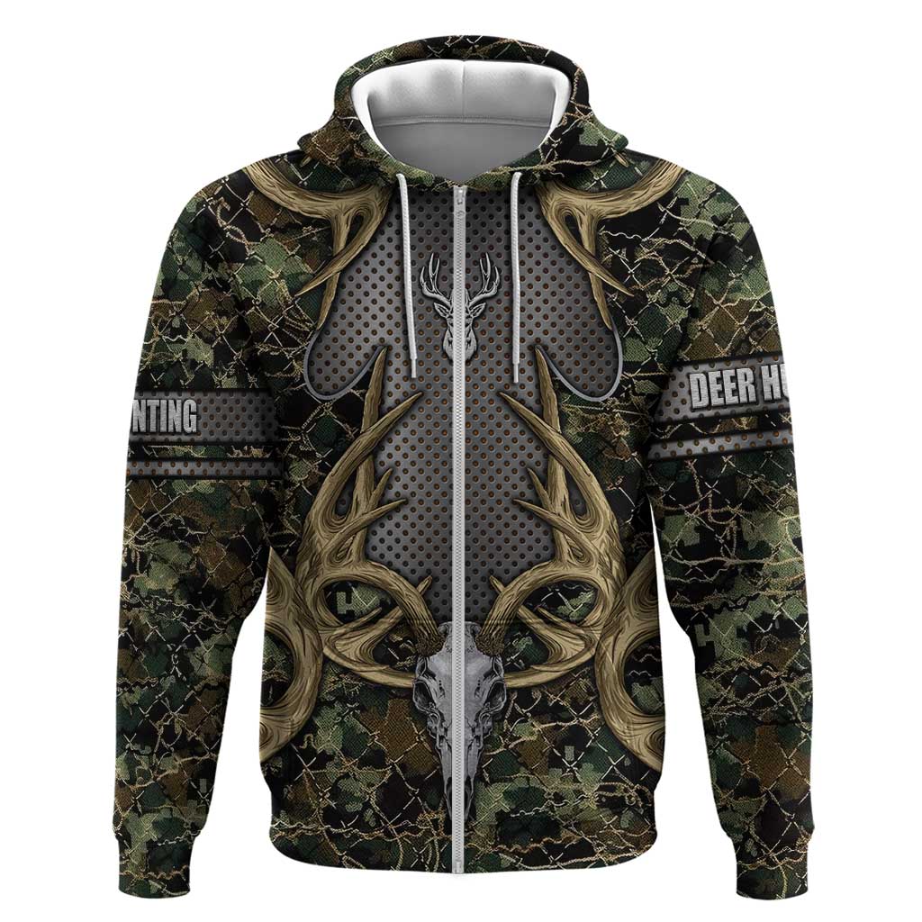 Skull Deer Hunting Camouflage Pattern Hoodie Rustic Hunting Metal Mesh Background Art DT02