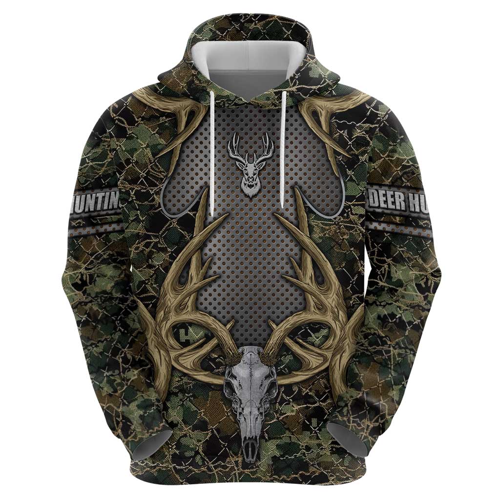 Skull Deer Hunting Camouflage Pattern Hoodie Rustic Hunting Metal Mesh Background Art DT02