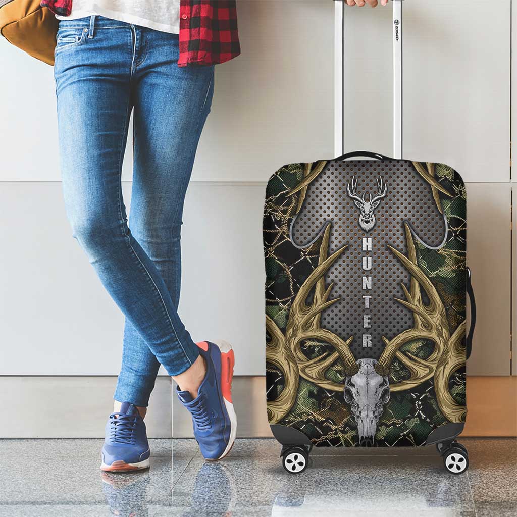 Skull Deer Hunting Camouflage Pattern Luggage Cover Rustic Hunting Metal Mesh Background Art DT02