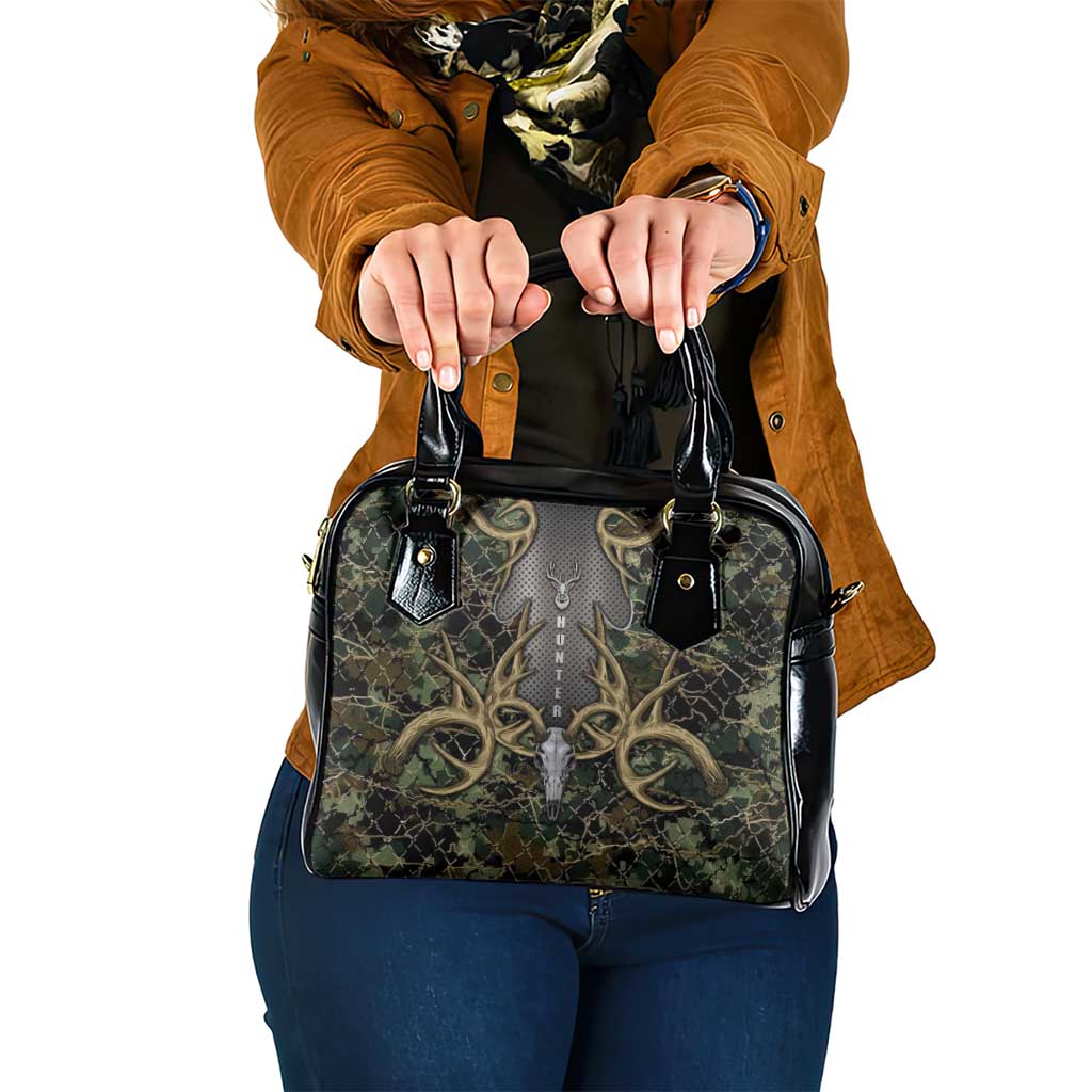 Skull Deer Hunting Camouflage Pattern Shoulder Handbag Rustic Hunting Metal Mesh Background Art DT02