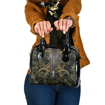 Skull Deer Hunting Camouflage Pattern Shoulder Handbag Rustic Hunting Metal Mesh Background Art DT02