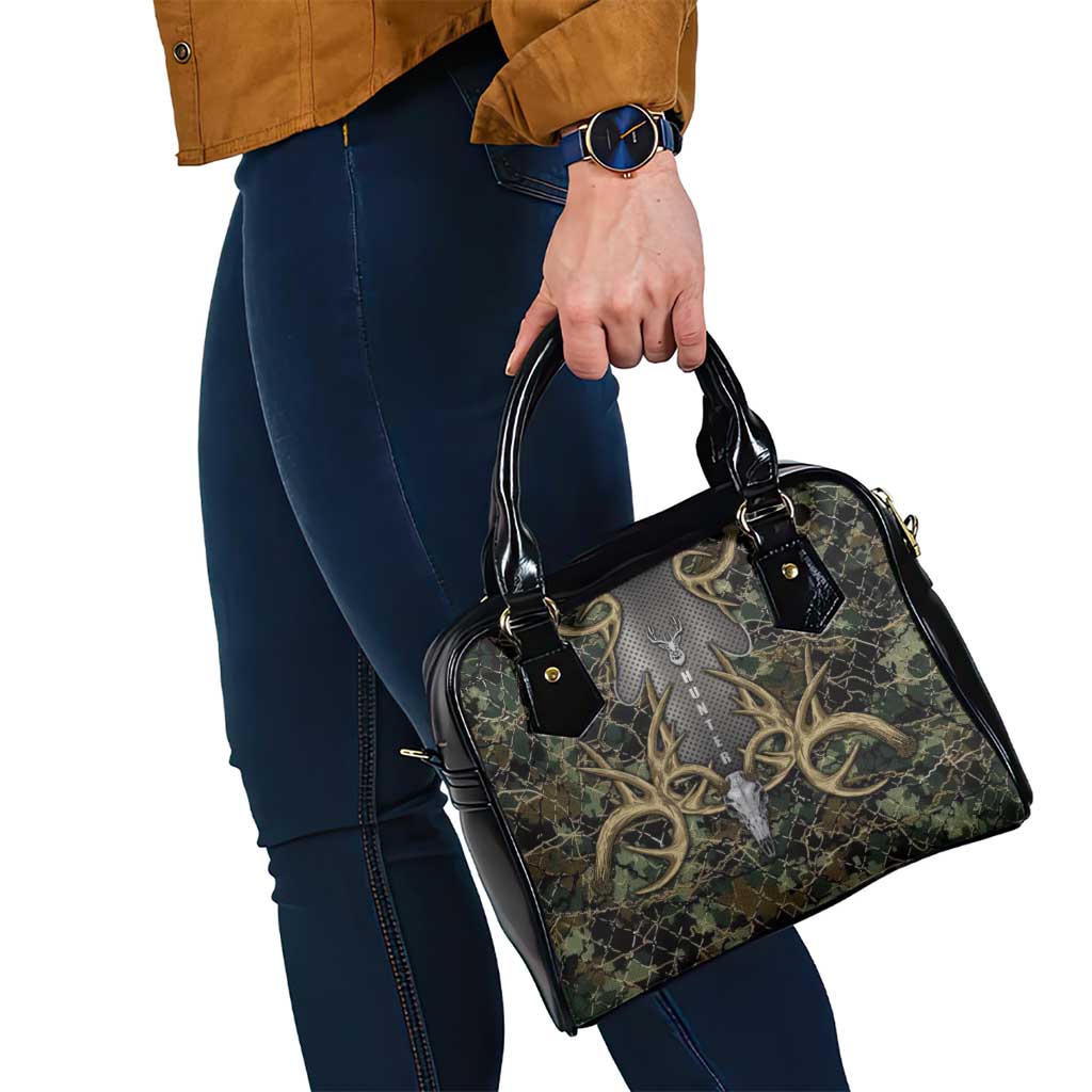 Skull Deer Hunting Camouflage Pattern Shoulder Handbag Rustic Hunting Metal Mesh Background Art DT02