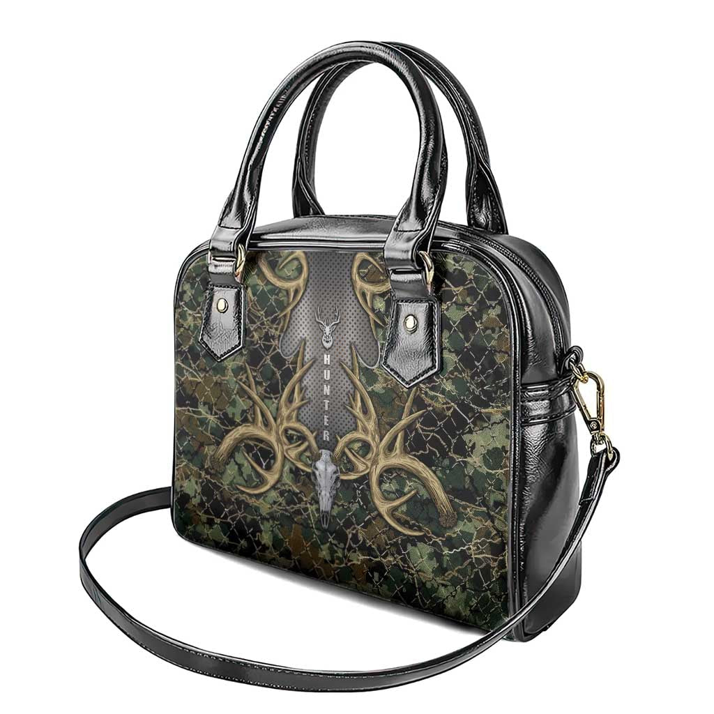 Skull Deer Hunting Camouflage Pattern Shoulder Handbag Rustic Hunting Metal Mesh Background Art DT02