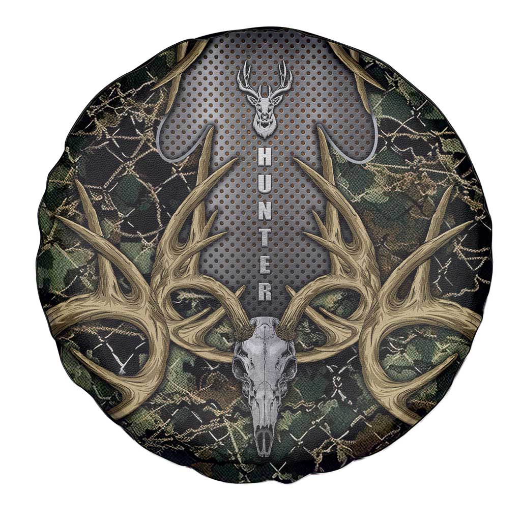 Skull Deer Hunting Camouflage Pattern Spare Tire Cover Rustic Hunting Metal Mesh Background Art DT02
