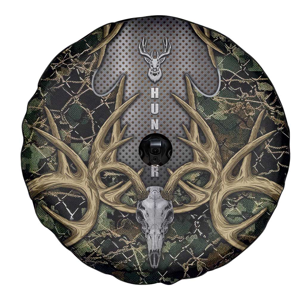 Skull Deer Hunting Camouflage Pattern Spare Tire Cover Rustic Hunting Metal Mesh Background Art DT02