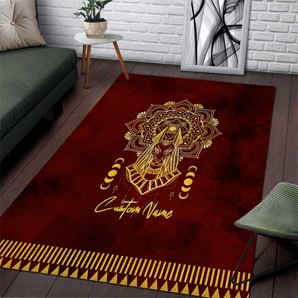 Personalized Anubis Area Rug Ancient Egyptian Pattern In Red DT02