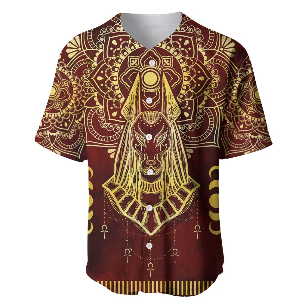 Personalized Anubis Baseball Jersey Ancient Egyptian Pattern In Red DT02