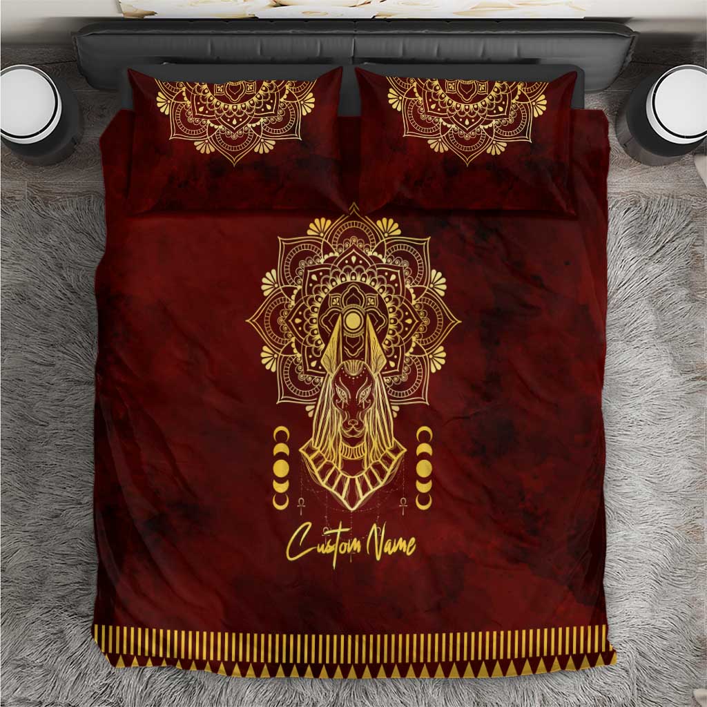Personalized Anubis Bedding Set Ancient Egyptian Pattern In Red DT02