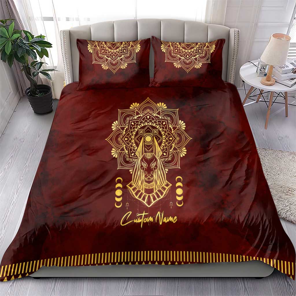 Personalized Anubis Bedding Set Ancient Egyptian Pattern In Red DT02