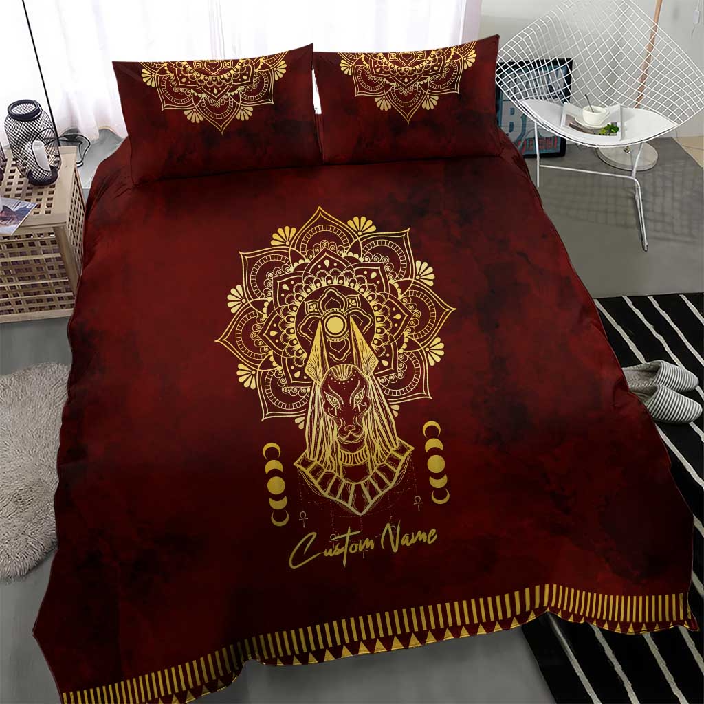 Personalized Anubis Bedding Set Ancient Egyptian Pattern In Red DT02
